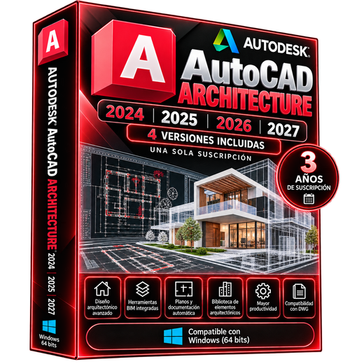 Imagen promocional ilustrativa AutoCAD Architecture 2024–2027, suscripción de tres años