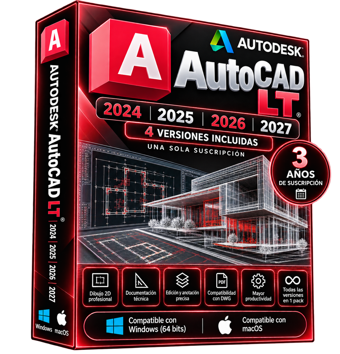 Imagen promocional ilustrativa AutoCAD LT 2024 a 2027, una suscripción de tres años