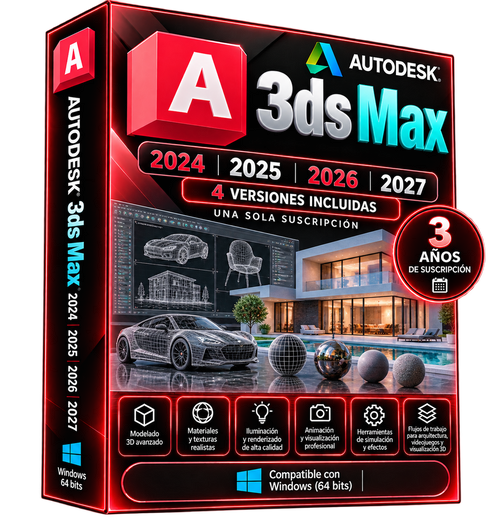Imagen promocional ilustrativa de Autodesk 3ds Max 2024–2027, suscripción anunciada de tres años