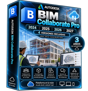 Caja promocional ilustrativa azul y turquesa Autodesk BIM Collaborate Pro 2024–2027
