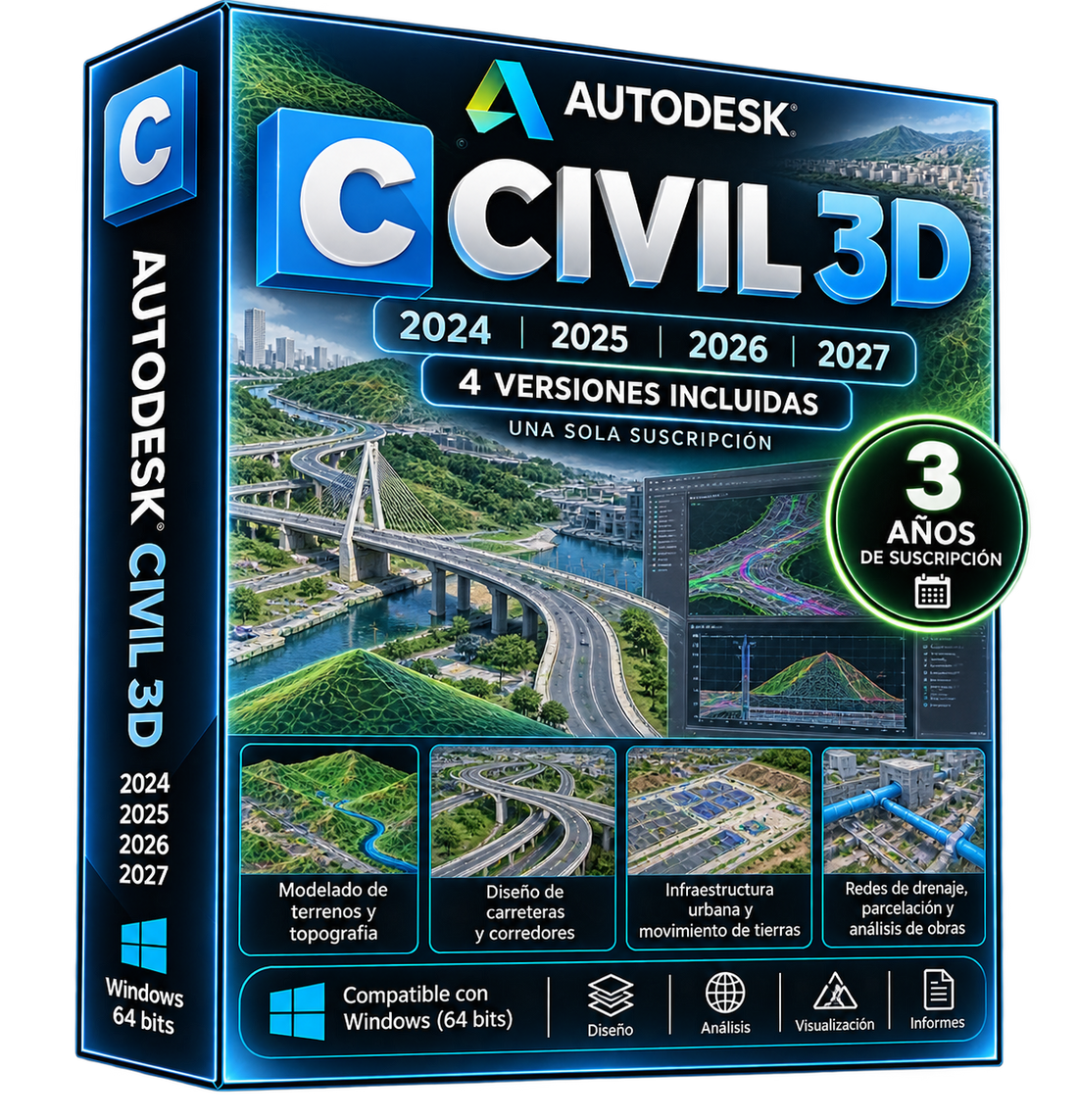 Imagen ilustrativa Autodesk Civil 3D 2024–2027, modelado de terrenos e infraestructuras